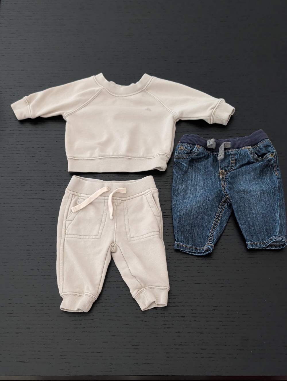 0 - 3M Gender Neutral Girl Boy 3 Piece Set Baby Gap Sweatshirt Pants Jeans Baby